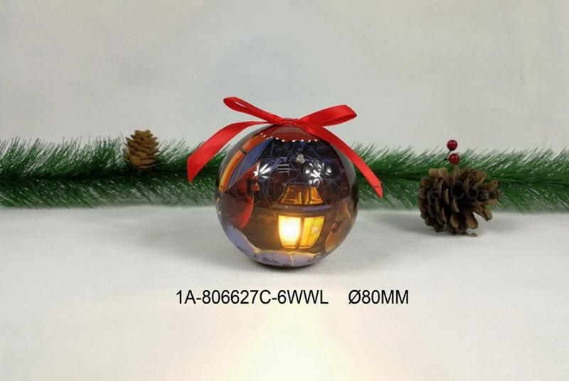 8cm Christmas paper Wrapped Ball with 6LED Tower Snowman Decoration for Holiday Wedding Party Decoration Hook Ornament Craft Gifts