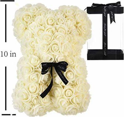 Wholesale Artificial Custom Flower Teedy Bear Rose Foam/PE 25cm Box Valentines Day Rose Teddy Bear