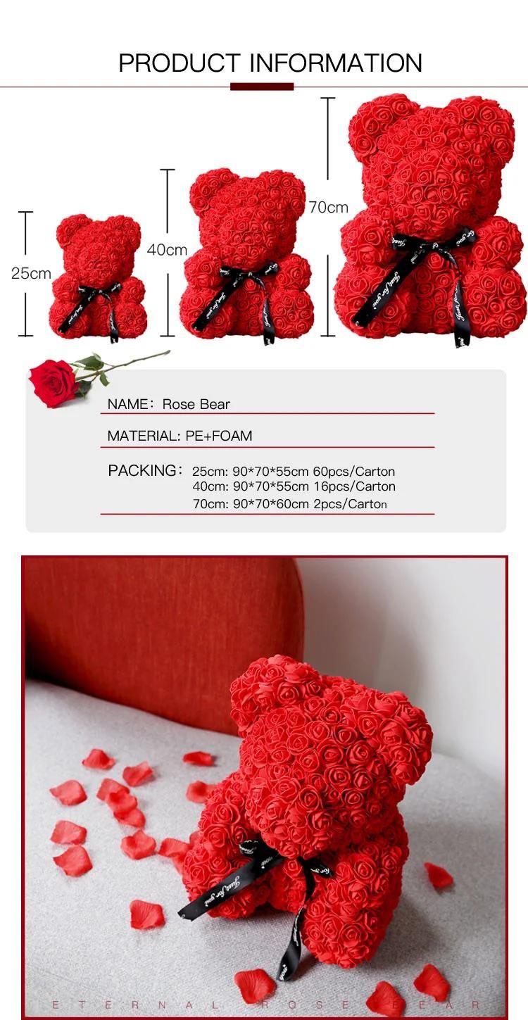Amazon Hotsale Mothersday Gift Rose Teddy Bear Artificial Foam PE Rose Flower Bear 25cm 40cm Gifts Rose Bear