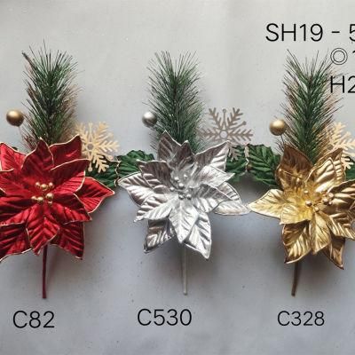 Decorative Flowers with Glitters Mesh Organza for Christmas &amp; Wreath
