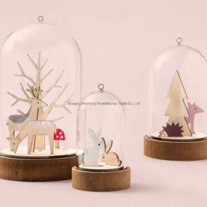 Glass Cover Wooden Christmas Tree and Deer Crafts