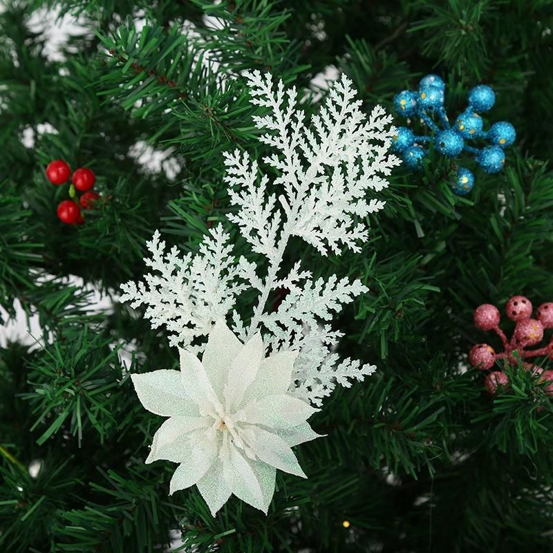 Glitter Pick with Poinsettia Flowers for Christmas Tree Ornaments