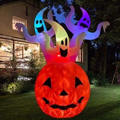 Inflatable 3 Ghost in Pumpkin with LED Light for Halloween Decoration Outdoor Yard