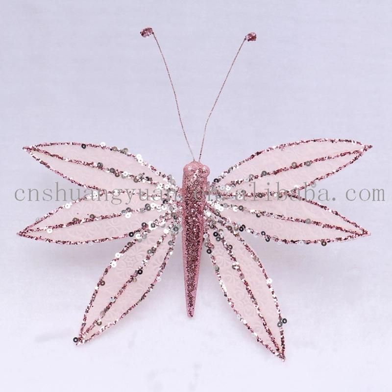 New Design Christmas Shiny Dragonfly Butterfly for Holiday Wedding Party Decoration Supplies Hook Ornament Craft Gifts