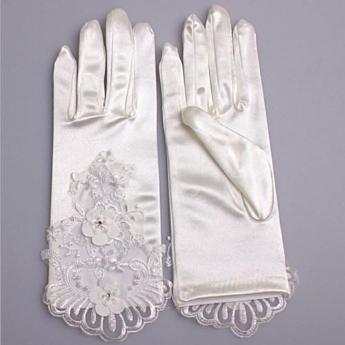 Classic Satin Wedding Gloves with Lace Decoration (JYG-29301)