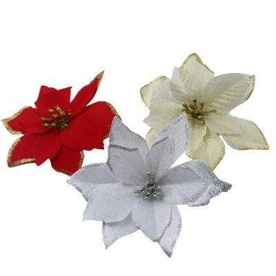 Poinsettia Christmas Flowers Glitter Christmas Poinsettia Clips Artificial Christmas Picks