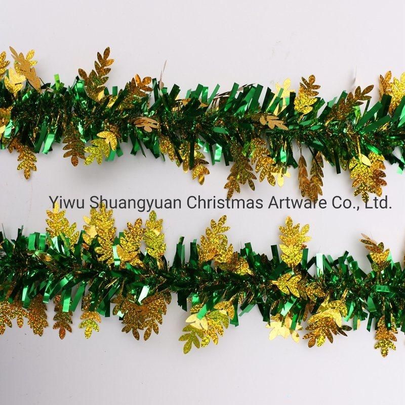 New Design 200mm Green Gold Christmas Leaves Shape Decoration Tinsel Garland