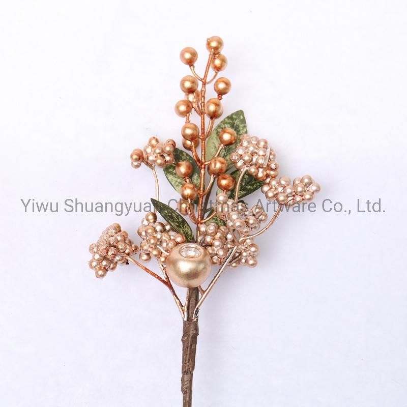 40cm Plastic Artificial Christmas Branch Decoration with Flower Leaf Pinecone Snow Red Berry