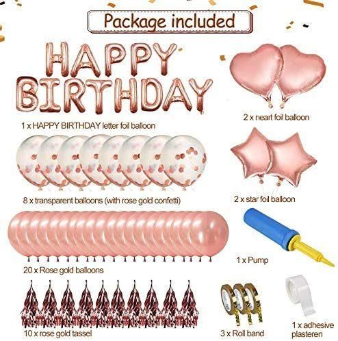 Pink and Gold Birthday Decorations Party Supplies Set (50 PC), Balloons, Tassels, Banner, Dispensing, Pump for Birthday Party - Princess Party - Ballerina Party