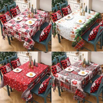 Christmas Tablecloth Rectangle - Holiday Decoration Printed Table Cloth - Washable Fabric Xmas Table Cover