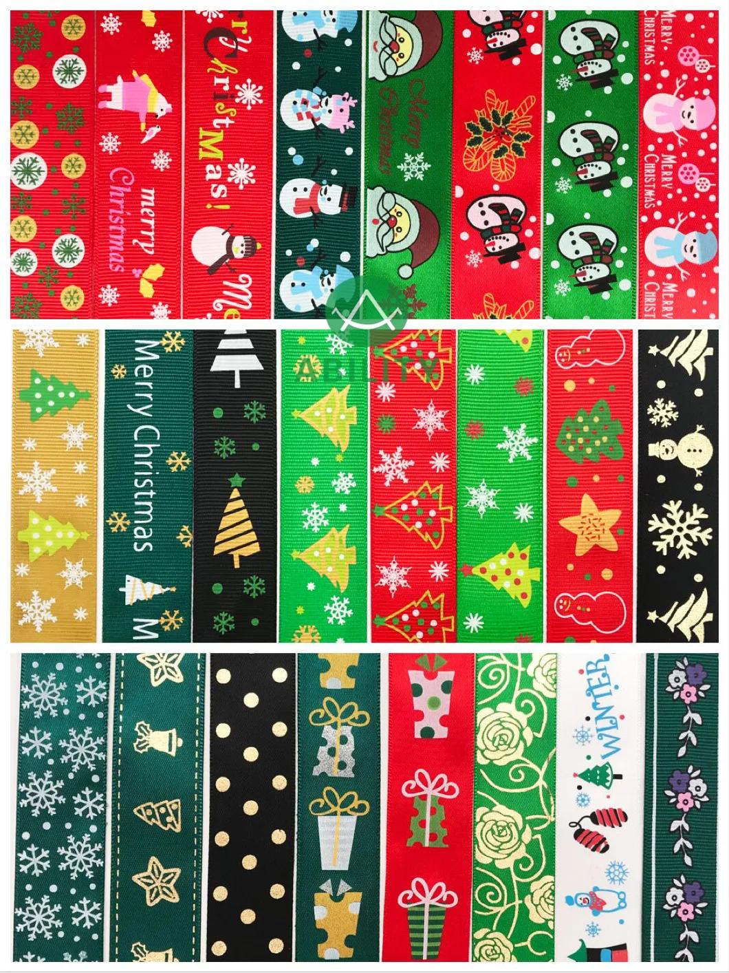 Hot Selling Polyester Snow Printed Chiristmas Grosgrain Ribbon