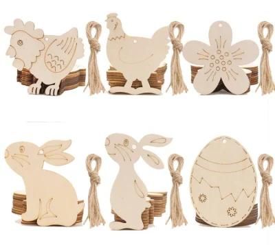 Easter Wooden Embellishments Ornament Easter Bunny with Hanging Cords for Easter Party