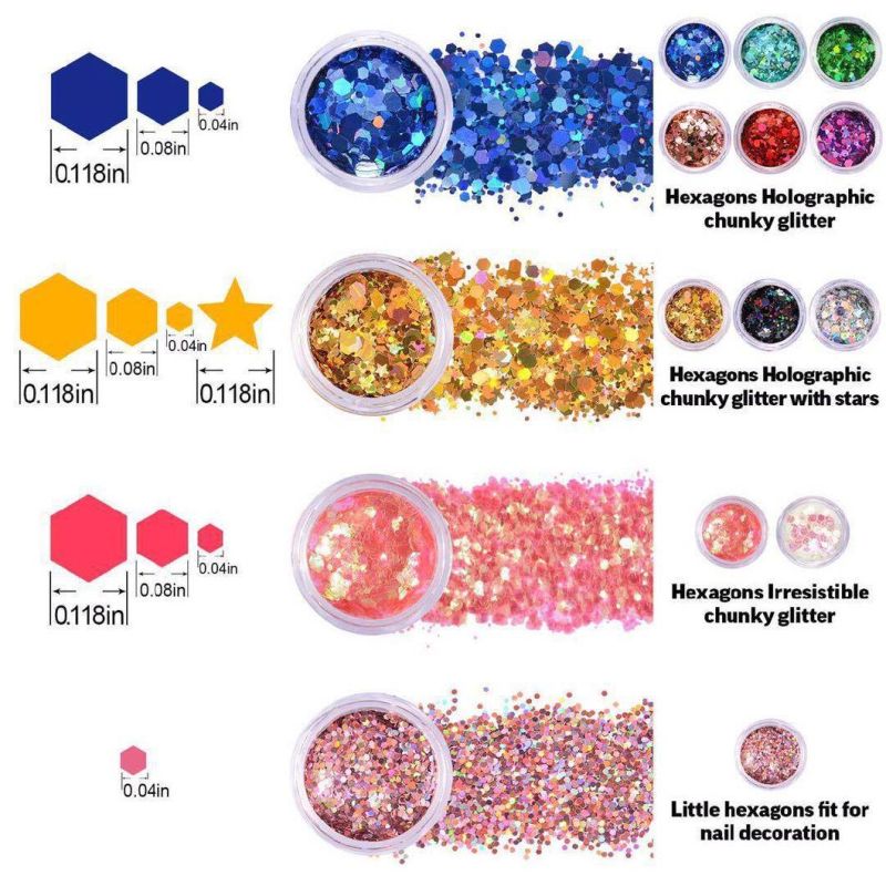 Holographic Chunky Glitter 12-Pot for Nail Art and Costmetic