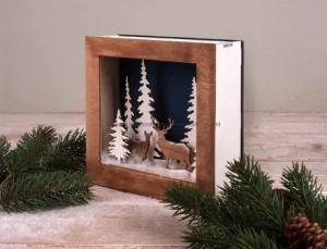 DIY Wooden Shadow Box Building Kit with 3D Deer and Fir Trees