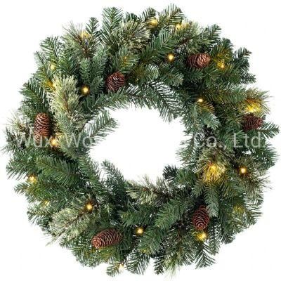 Natural Pine Christmas Wreath with 20 Warm White LED Lights 24 Inch