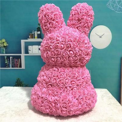 in Stock Handmade 40cm Valentine&prime;s Day Birthday Gift with Box Preserved Rabbit with Eternal Rose