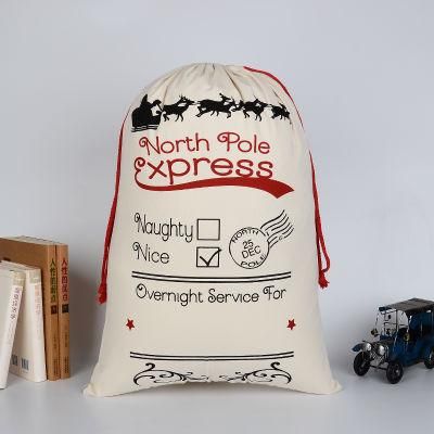 New Arrival Professional Santa Bag Christmas Cotton Bag with Drawstring Size Personalized Santa Sack