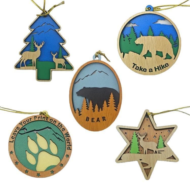 2022 Bear Christmas Tree Hanging Decoration MDF Wooden Custom Christmas Ornaments