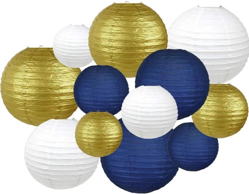 Art Decorative Round Chinese Paper Lanterns 12PCS Assorted Sizes Colors Hanging Party Decorations Set Paper Lanterns for Wedding Birthday Bridal Baby