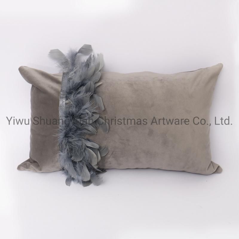 New Design Christmas Bolster Pillow with Feather for Holiday Wedding Party Home Decoration Hook Ornament Craft Gifts