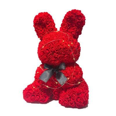 Amazon Hot Sale Rabbit Rose Flower Artificial DIY colorful Rose Flower Rabbit for Valentine&prime;s Day Best Gift
