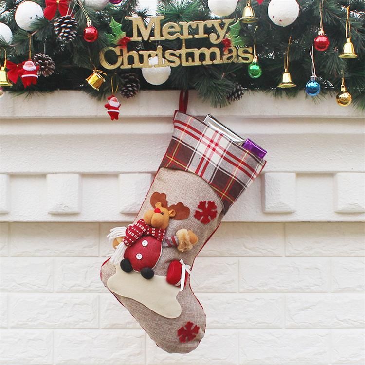 Wholesale Cotton Christmas Decorations New Year Gifts Santa Snowman Elk Socks Christmas Gift Bag for Kids