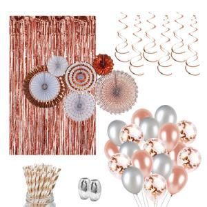 18 &quot; Rose Gold Sequined Balloons Paper Flower Straw Happy Birthday Decorations
