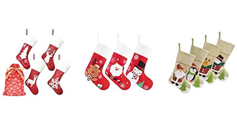 Christmas Stockings, 3 Pack 18" Personalized Xmas Stockings with 3D Snowflake Santa, Snowman, Reindeer for Family Holiday Christmas Party Decorations