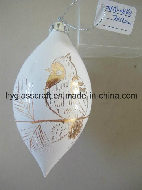 White Christmas Glass Ornaments with Bird Pattern