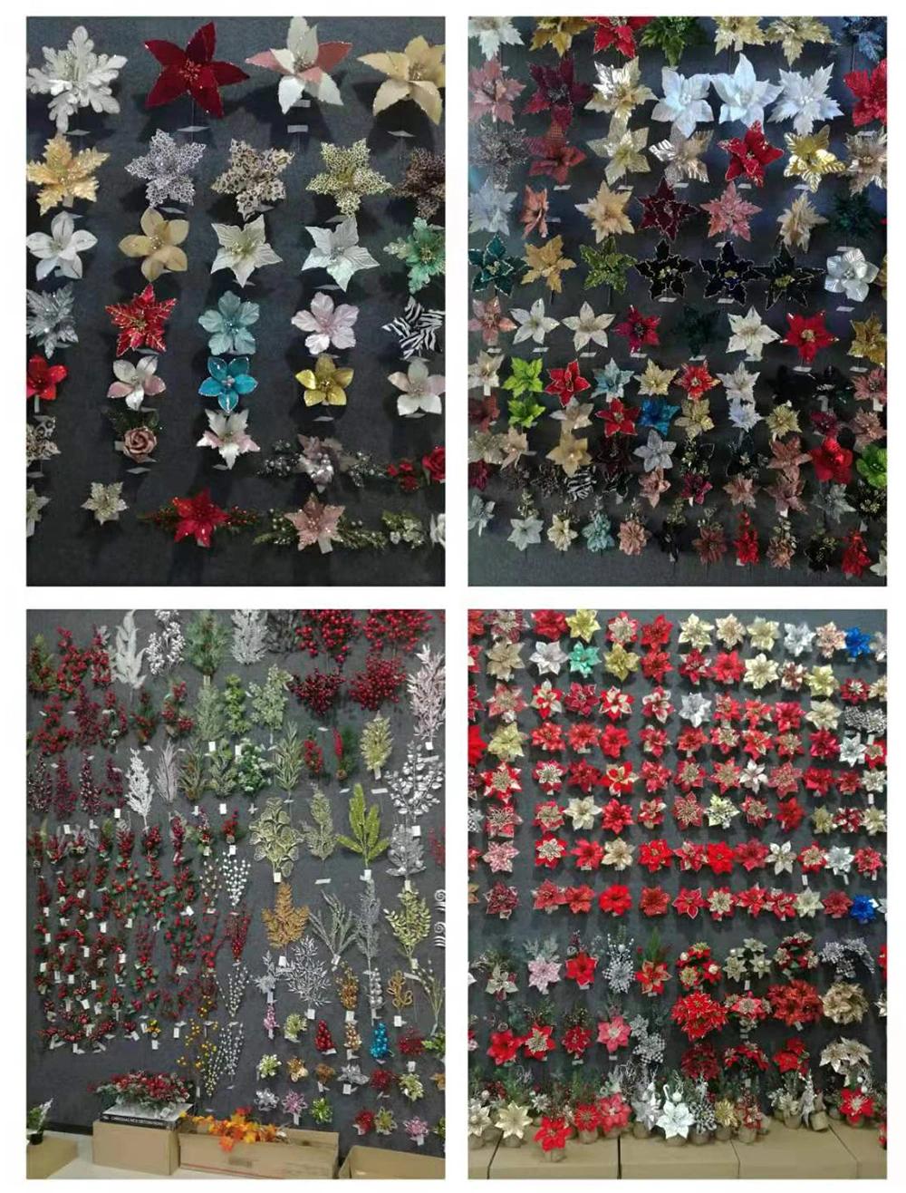 Christmas Pet Tinsel Artificial Flowers for Holiday Wedding Party Decoration Supplies Hook Ornament Craft Gifts