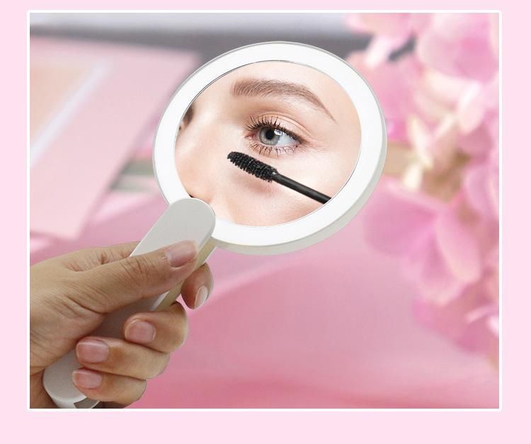 Christmas Gift Mini Portable Round Cosmetic LED Mirror with Handle
