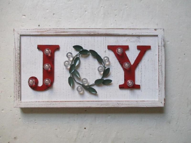 Wooden Frame Vintage White Joy Christmas LED Marquee Sign