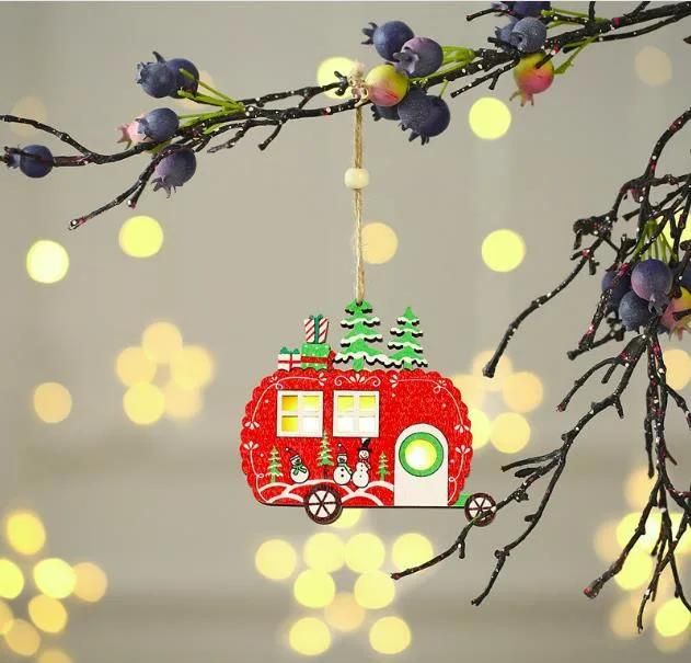 Christmas Tree Decorations Luminous Wooden Color Ornaments Christmas Tree Pendant
