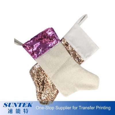 Wholesales Colorful Shining Sublimation Sequin Christmas Ornament Socks