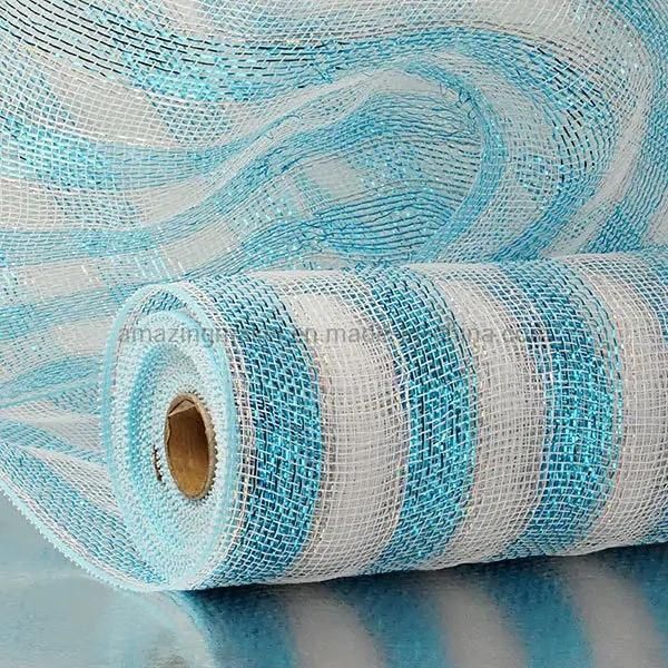 Silver Bordered Wide Colored Metallic Stripe 21′′ Deco Mesh