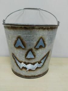 Galvanized Halloween Decoration Ghost Bucket