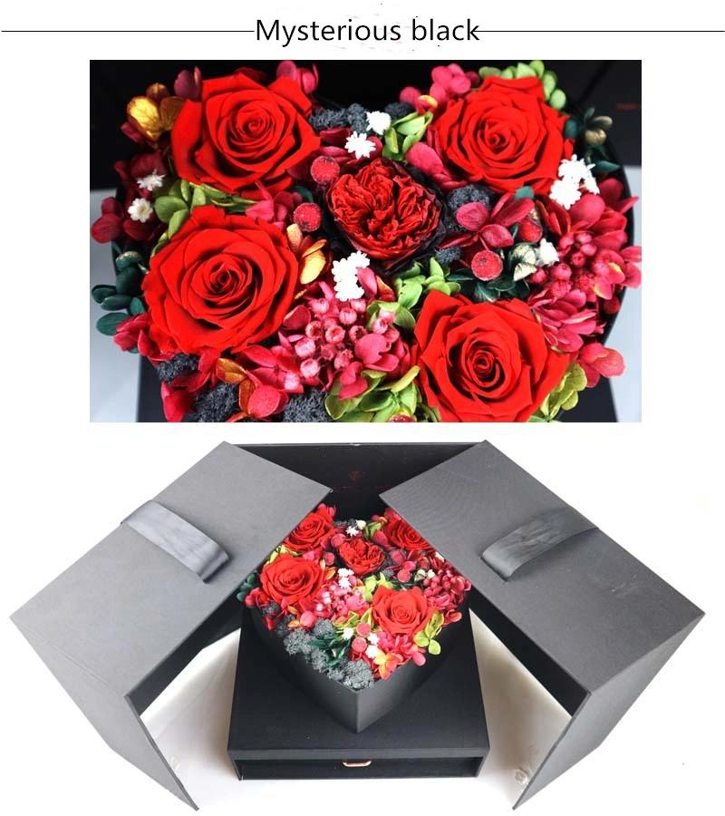 2018 New Style Romantic Valentines′ Day Gift Five Preserved Roses Flower in Heart-Shaped Gift Box for Wife or Girlfriend