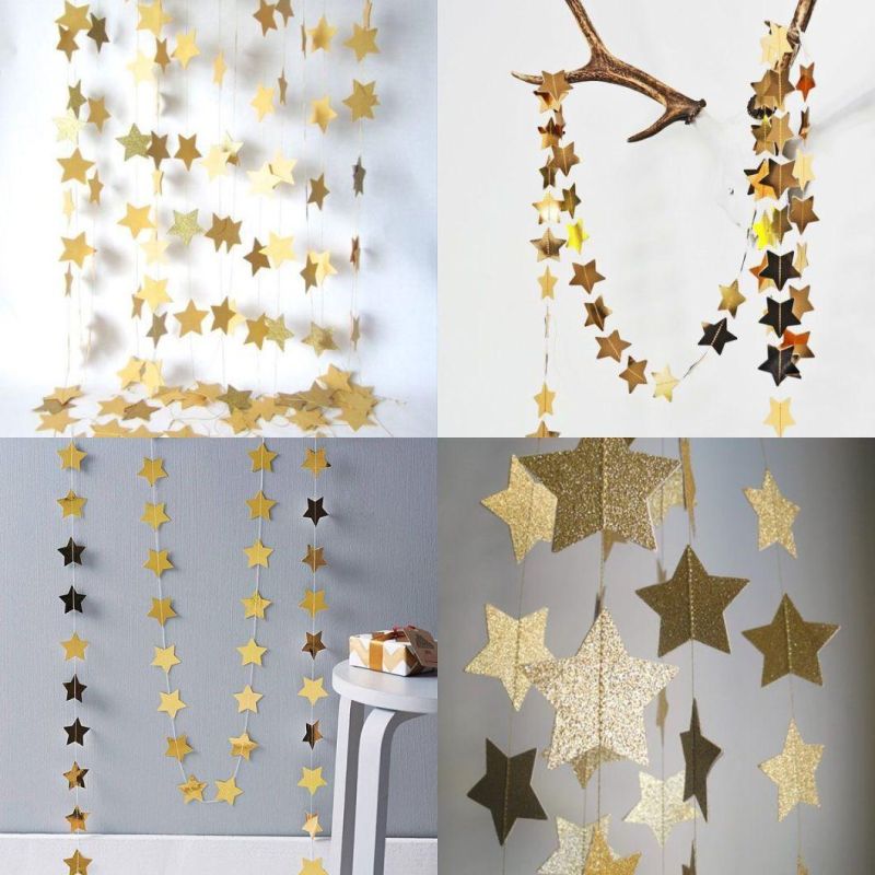 Gold, Silver, White and Blue 4 Meters Light Snow, Star Circle, Five-Pointed Star, Lala Flower, New Year, Winter, Christmas Decoration, Party Supplies Arrangemen