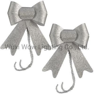 Christmas Decoration Glitter Bows 15 Cm - Set of 2 - Silver