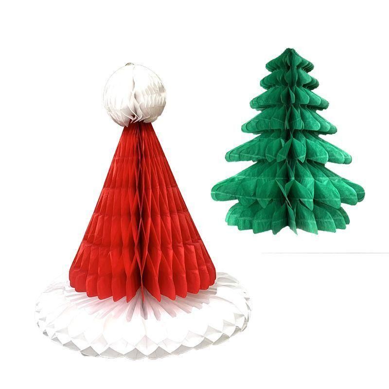 Wholesale Christmas 3D Decoration Pendant Honeycomb Pull Flower Ball Hang Flag Christmas Hat Christmas Book Bell Snowman Holiday Decoration High Quality Amazon