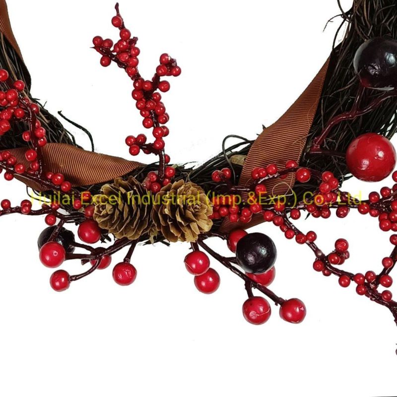 Artificial Wreath Rattan Red Berry Christmas Garland Circle Wreath Decoration