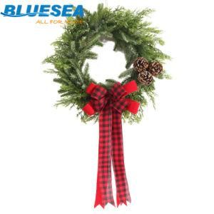 New Plaid Ribbon PE Pine Cone Garland Wall Hanging