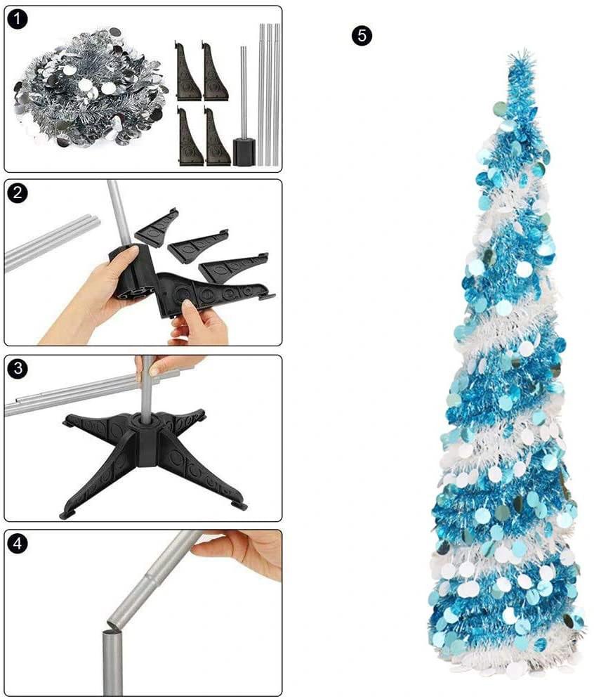 2 Colors Glittering Christmas Trees Foldable Bling Sequin Xmas Tree W/Stand Decorative Artificial Collapsible Pop up Christmas Tinsel Tree Home Event Decoration