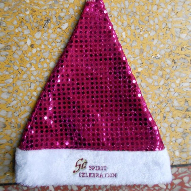 Factory Whole Sales Kinds of Xmas Hat with Velvet Woven Material Silk Printing embroidery  Logo Bronzing Logo