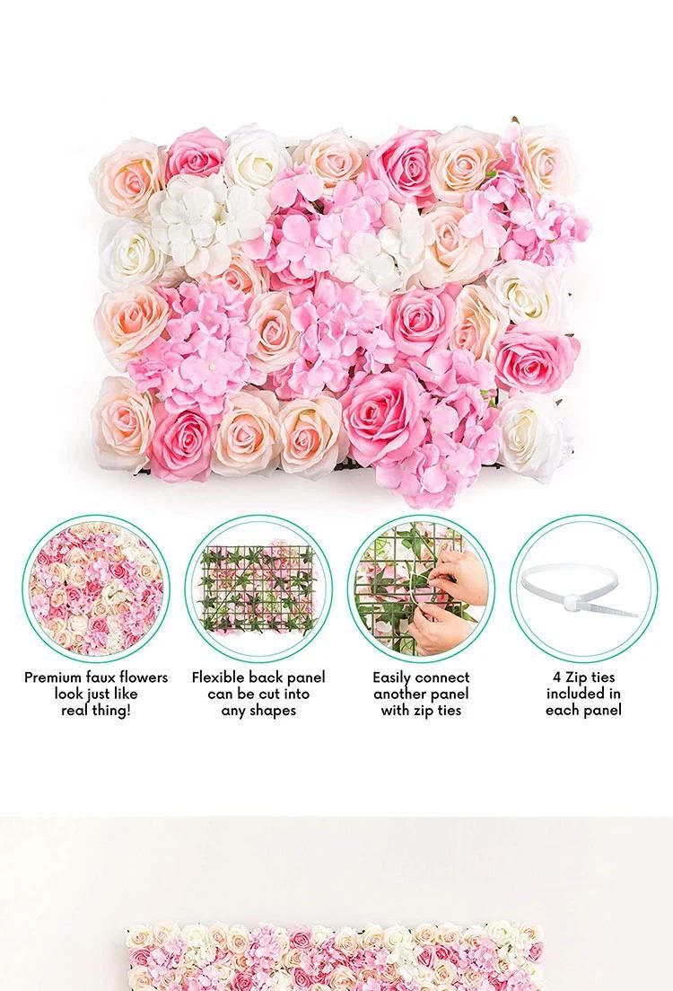 Flower Panels Artificial Flowers Wall Screen 60X40cm (23.62"X15.75") Romantic Floral Backdrop Hedge Home Decor Wedding Party Photo Background