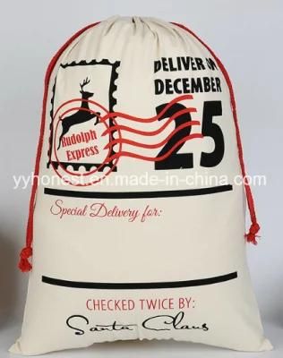 Santa Canvas Drawstring Cotton Christmas Sack