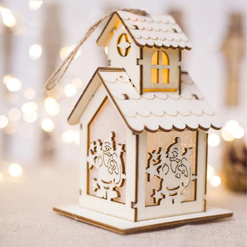 LED Light Wood House Elk Cute Christmas Tree Hanging Ornaments