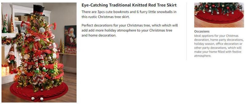 Wholesale Xmas Tree Decoration Round Cotton Wine Red Knitted Christmas Tree Skirt