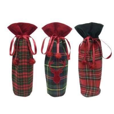 Plaid Sublimation Santa Storage Gift Bags Bottle Cover Christmas Wine Bag