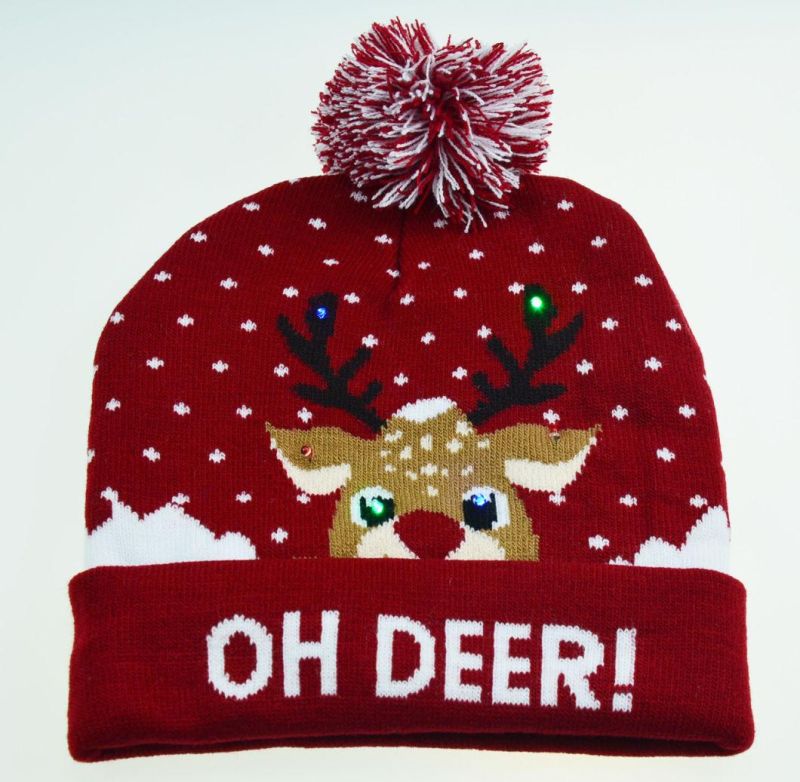 Customized LED Christmas Winter Warmer Knitted Beanie Hats